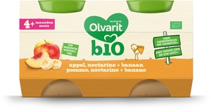 Olvarit Bio Appel + Nectarine + Banaan 4+ Maanden 2x125 g