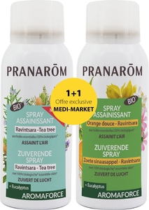 Pranarom aromaforce Zuiverende Spray Duopack Ravintsara en Zoete Sinaasappel 2 x 75 ml