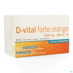 D Vital Forte Orange 1000 mg/880 UI Kauwtabletten. 90