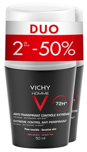 Vichy Mannen Anti-Transpirant Deodorant Extreem 72 uur Controle Roller Duo 50ml (2de product aan - 50%)