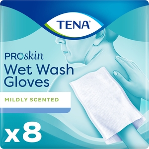 Tena Wet Wash Gloves Mildly Scented 8
