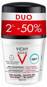 Vichy Mannen Deodorant Anti-Transpiratie Anti-Vlekken Duo 2x50ml (2e aan -50%)