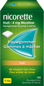 Nicorette Fruit 4 Mg Nicotine Kauwgom 105 Stuks