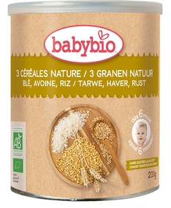 Babybio Natuur Drie Granen Tarwe Haver Rijst +6 Maanden 220 g