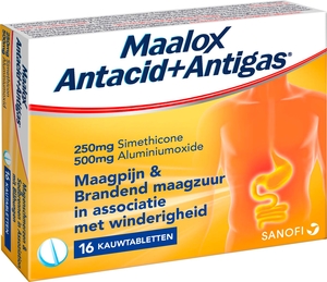 Maalox Antacid+Antigas 250mg/500mg 16 Kauwtabletten