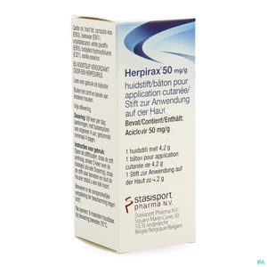 Herpirax 50 mg/g staafje aan te brengen op de huid 1 X 4,2 g