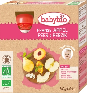 Babybio Fruitpap Appel Peer Perzik +6 Maanden 4x90 g