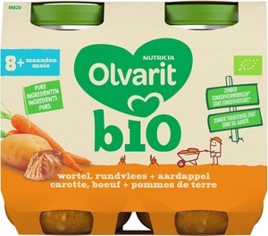 Olvarit Bio Wortel + Rundvlees + Aardappel  8+ Maanden