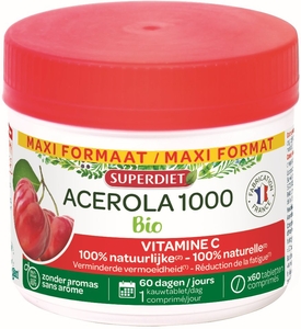SuperDiet Acerola 1000 Bio Maxi Formaat 60 Tabletten