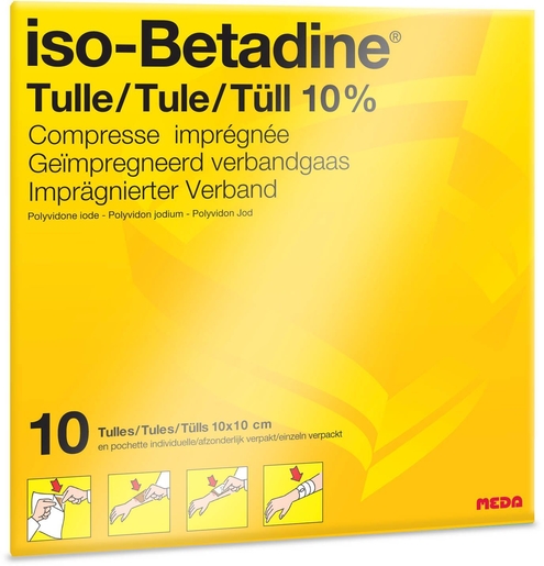 iso-Betadine Tulle 10% 10 Geimpregneerd Verbandgaas 10 x 10cm | Ontsmettingsmiddelen - Infectiewerende middelen