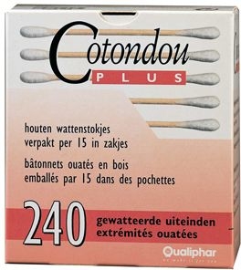 Cotondou Plus Wattenstaafjes Hout 120 Wattenstaafjes (240 Gewatteerde Uiteinden) | Oren