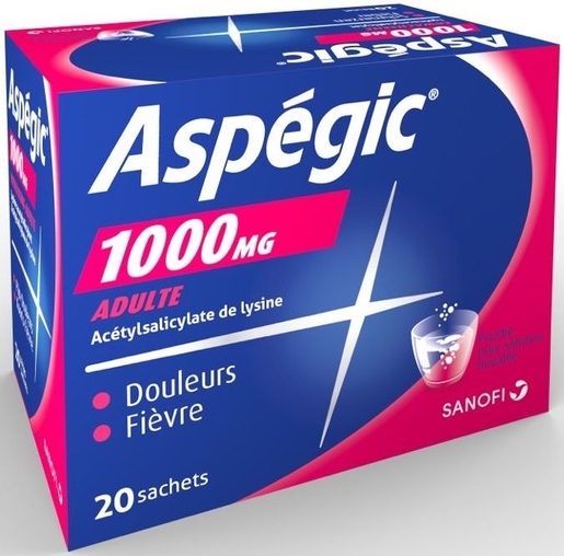Aspegic 1000mg Adulte 20 Sachets | Maux de tête - Douleurs diverses