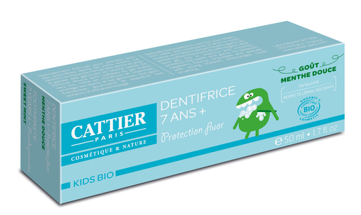 Cattier Kids Bio Tandpasta 7 Jaar + Fluor Bescherming Zachte Bio Munt 50 ml | Tandpasta's - Tandhygiëne