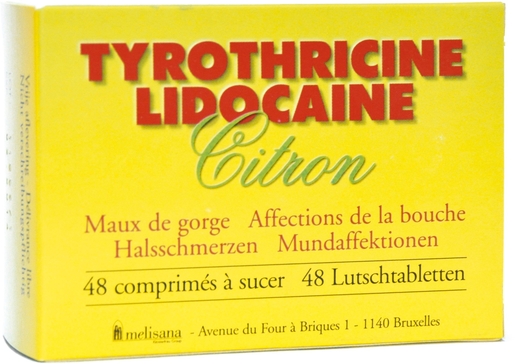 Tyrothricine Lidocaine Citron 48 Comprimés à Sucer | Mal de gorge