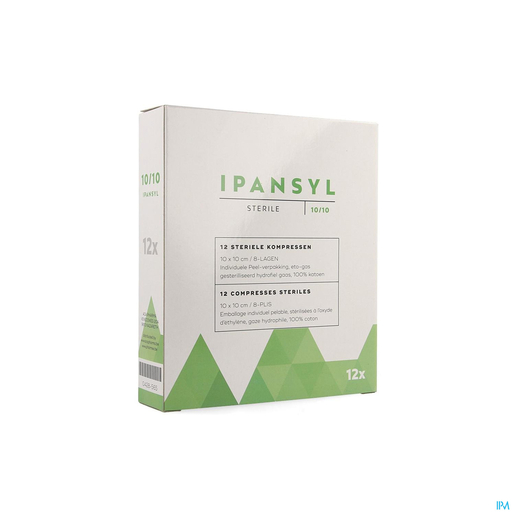 Ipansyl 12 Compresses Stériles 8 Plis 10x10cm | Pansements - Sparadraps - Bandes