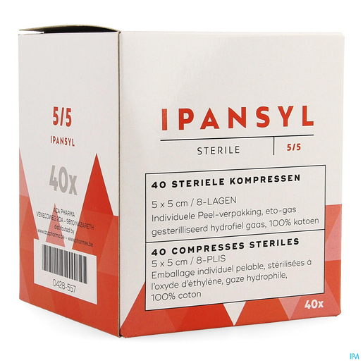 Ipansyl 40 Compresses Stériles 8 Plis 5x5cm | Pansements - Sparadraps - Bandes