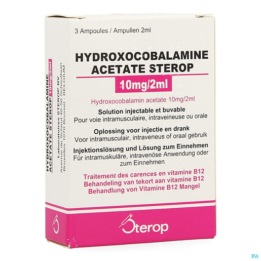 Hydroxocobalamine Acetas 10mg 3 Ampoules x2ml | Vitamines B