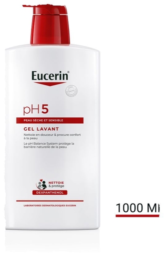 Eucerin pH5 Gel Lavant Peau Sèche et Sensible avec pompe Visage et Corps 1000ml | Bain - Douche