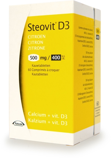 Steovit D3 500mg/400 IU 60 Kauwtabletten (Citroen) | Calcium - Vitamine D