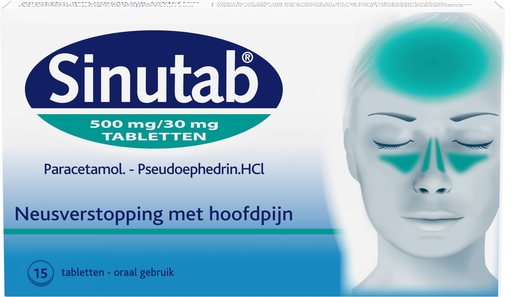 Sinutab 500mg/30mg 15 Tabletten | Verstopte neus - Neussprays of -druppels
