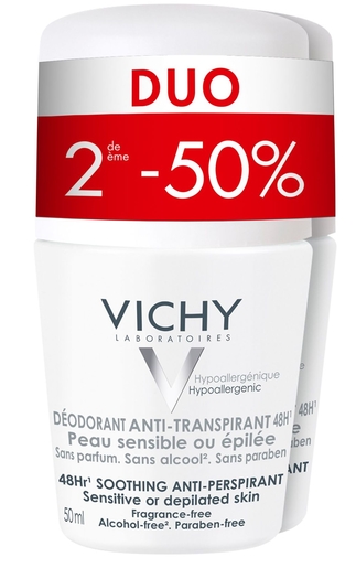 Vichy Déodorant Bille Peau Très Sensible Ou Epilee 2x50ml (2ème produit à -50%) | Déodorants classique