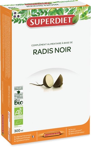 SuperDiet Radis Noir Bio Pur Jus 20 Ampoules x 15ml | Dépuratif - Détoxifiant