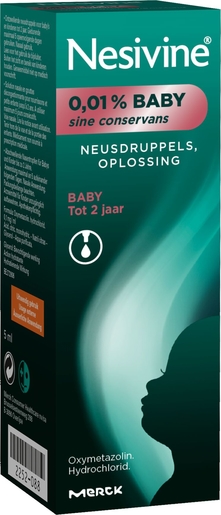 Nesivine 0,01% Baby Sine Conservans Neusdruppels 5ml | Verstopte neus - Neussprays of -druppels