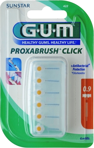 GUM Proxabrush Click 6 Refills 0,9mm | Fil dentaire - Brossette interdentaire