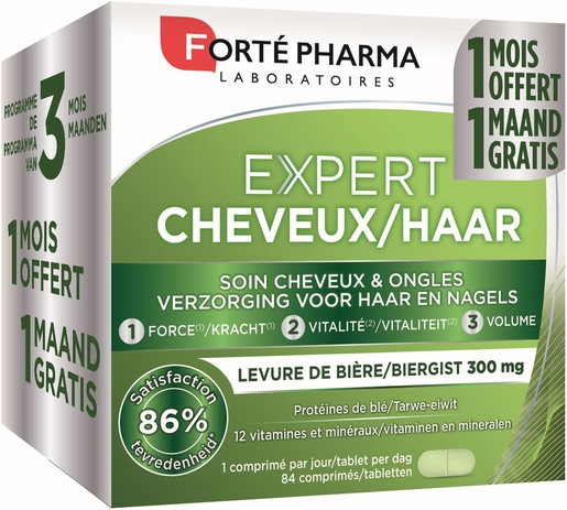 Expert Cheveux 3 x 28 Comprimés (1 mois gratuit) | Vitamines - Chute de cheveux - Ongles cassants