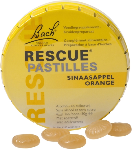 Bach Flower Rescue Pastilles sinaasappel suikervrij 50g | Specialiteiten