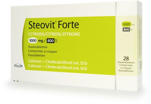 Steovit Forte 1000mg/800 IU 28 Kauwtabletten (Citroen) | Calcium - Vitamine D