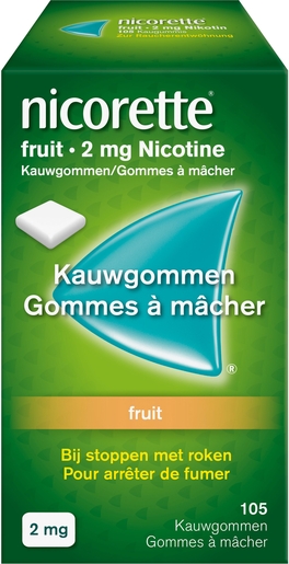 Nicorette Fruit 2mg De Nicotine 105 Gommes à Mâcher | Arrêter de fumer