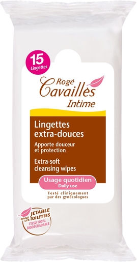 Rogé Cavaillès Intieme 15 Extrazachte Doekjes | Verzorgingsproducten voor de dagelijkse hygiëne