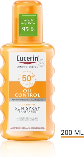 Eucerin Sun Oil Control SPF 50 Touche Sec Spray Transparent 200ml | Crèmes solaires