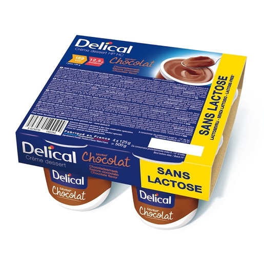 Delical Roomdessert HP-HC Zonder Lactose Chocolade 4x125g | Orale voeding