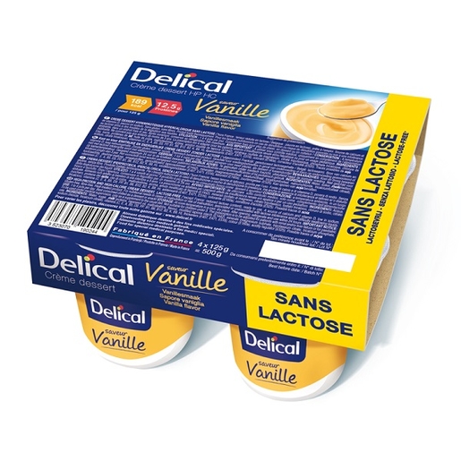 Delical Roomdessert HP-HC Zonder Lactose Vanille 4x125g | Orale voeding