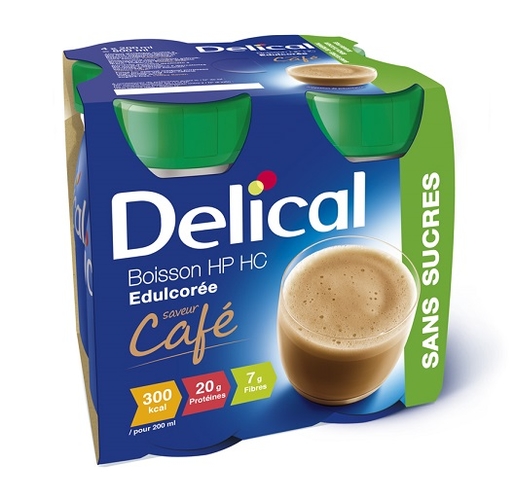 Delical Boisson Edulcorée HP-HC Café 4x200ml | Nutrition orale