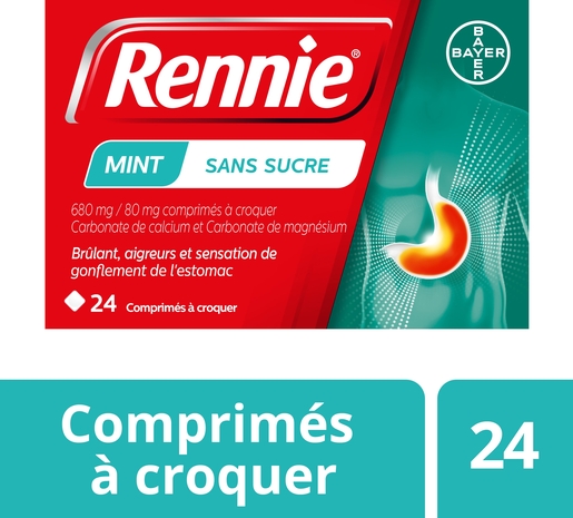Rennie Mint Sans Sucre 24 Comprimés à Croquer | Acidité gastrique