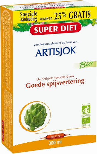 SuperDiet Artisjok Bio Bevordert Spijsvertering 20 Ampullen x 15ml (25% gratis) | Vertering - Transit
