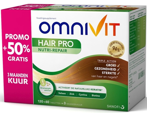 Omnivit Hair Pro Nutri-Repair 180 Tabletten (+50% gratis) | Haaruitval - Gebroken nagels