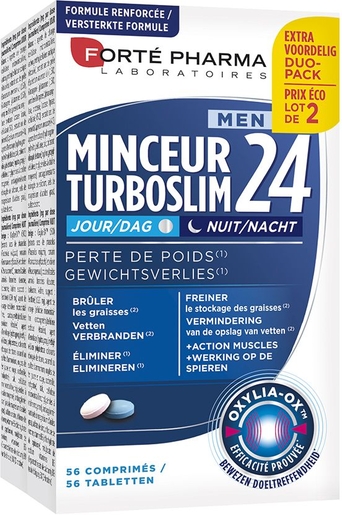 Turboslim Slimmer 24 (Men) Dag en Nacht Duopack 2x28 Tabletten | Vetverbranders