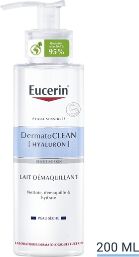 Eucerin DermatoClean [Hyaluron] Lait démaquillant Peau Sèche et Sensible avec pompe 200ml | Démaquillants - Nettoyage