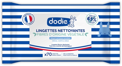 Dodie Lingettes Nettoyantes Dermo-Apaisantes 3 en 1 70 Lingettes | Rougeurs fessières