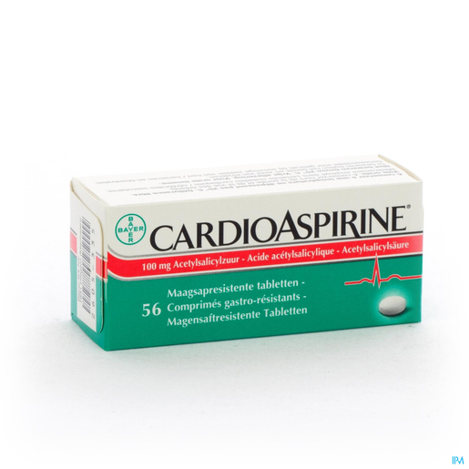 CardioAspirine 100mg 56 Maagsapresistente Tabletten | Algemene bloedsomloop - Vloeibaarheid van het bloed