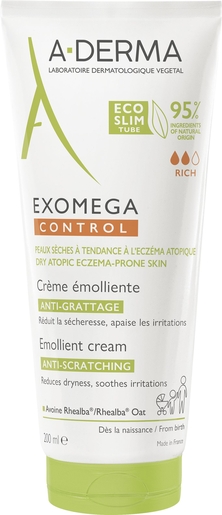 A-Derma Exomega Control Crème Emolliente Anti-grattage 200ml | Irritations cutanées