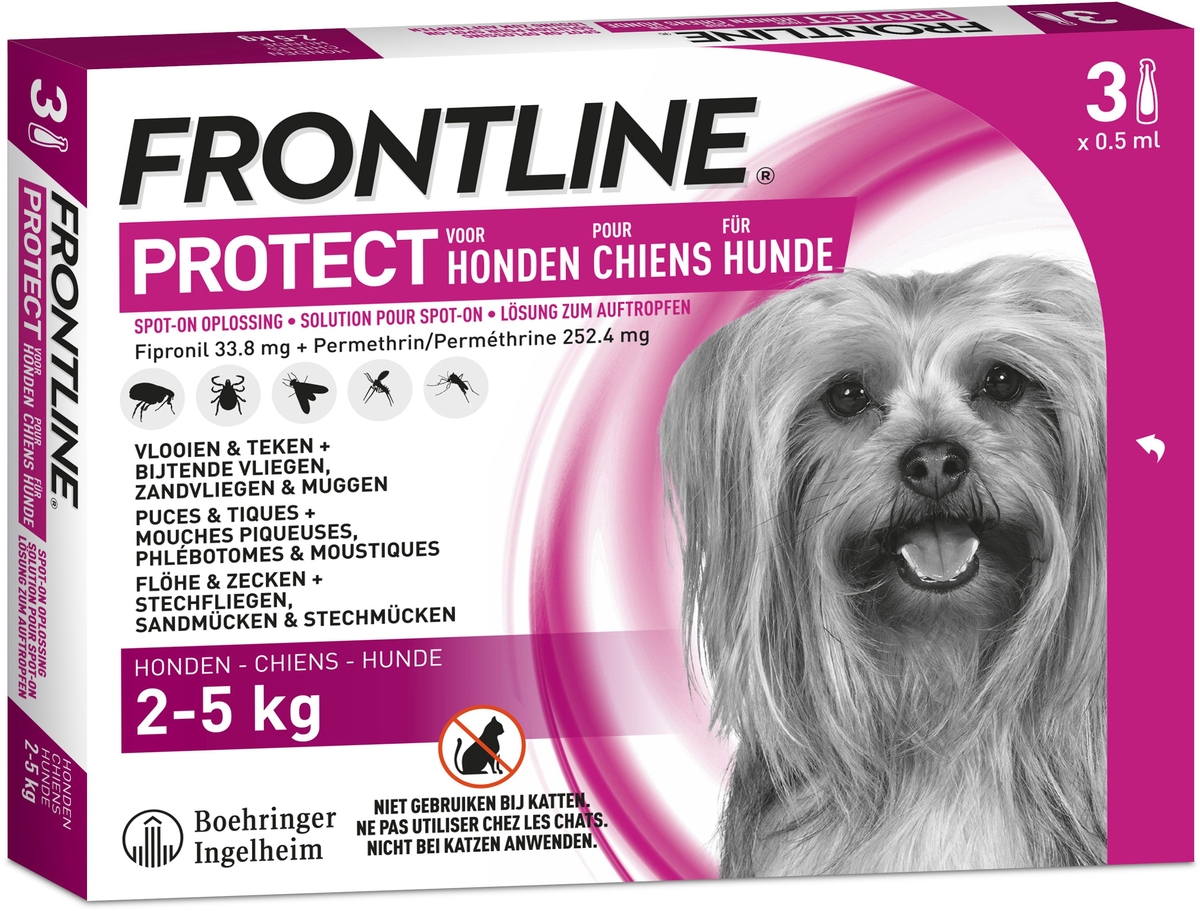 ui Aas Mok Frontline Protect Spot On Hond 2-5 kg 3x0,5 ml | Vlooien- en tekenwerende  middelen