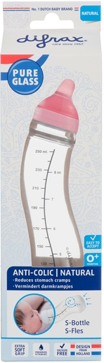 Difrax S-Fles Natural Glas Rose 250 ml | Zuigflessen
