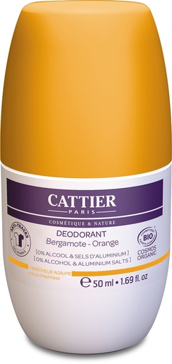 Cattier Deodorant Bergamot - Sinaasappel 50 ml | Antitranspiratie deodoranten