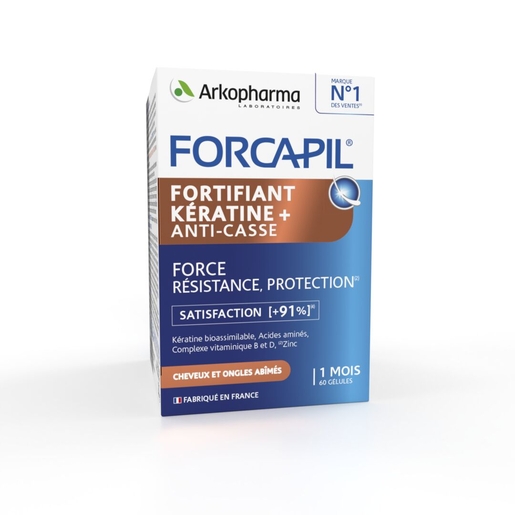 Forcapil Fortifiant Keratine+  60 gélules | Vitamines - Chute de cheveux - Ongles cassants
