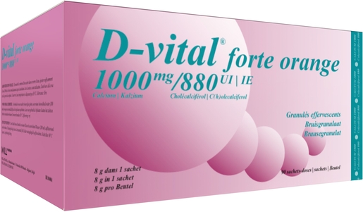 D-Vital Forte 1000/880 sinaasappel 90 zakjes | Calcium - Vitamine D